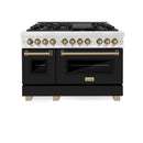 ZLINE Legacy Series Autograph Edition 48-inch Dual Fuel Range with Gas Stove and 6.0 Cu. Ft. Electric Oven in Fingerprint Resistant DuraSnow® Stainless Steel with Black Matte Door and Champagne Bronze Accents (RASZ-BLM-48-CB)