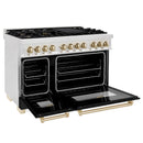 ZLINE Legacy Series Autograph Edition 48-inch Dual Fuel Range with Gas Stove and 6.0 Cu. Ft. Electric Oven in Fingerprint Resistant DuraSnow® Stainless Steel with Black Matte Door and Polished Gold Accents (RASZ-BLM-48-G)