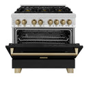 ZLINE Legacy Series Autograph Edition 36-inch Dual Fuel Range with Gas Stove and 4.6 Cu. Ft. Electric Oven in Stainless Steel with Black Matte Door and Champagne Bronze Accents (RAZ-BLM-36-CB)