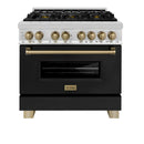 ZLINE Legacy Series Autograph Edition 36-inch Dual Fuel Range with Gas Stove and 4.6 Cu. Ft. Electric Oven in Stainless Steel with Black Matte Door and Champagne Bronze Accents (RAZ-BLM-36-CB)