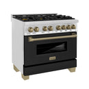 ZLINE Legacy Series Autograph Edition 36-inch Dual Fuel Range with Gas Stove and 4.6 Cu. Ft. Electric Oven in Stainless Steel with Black Matte Door and Champagne Bronze Accents (RAZ-BLM-36-CB)