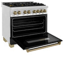 ZLINE Legacy Series Autograph Edition 36-inch Dual Fuel Range with Gas Stove and 4.6 Cu. Ft. Electric Oven in Stainless Steel with Black Matte Door and Champagne Bronze Accents (RAZ-BLM-36-CB)