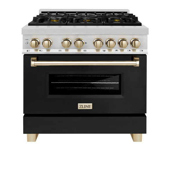 ZLINE Autograph Edition 36-Inch 4.6 cu. ft. Dual Fuel Range with Gas Stove and Electric Oven in Stainless Steel with and Polished Gold Accents (RAZ-BLM-36-G)