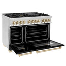 ZLINE Legacy Series Autograph Edition 48-inch Dual Fuel Range with Gas Stove and 6.0 Cu. Ft. Electric Oven in Stainless Steel with Black Matte Door and Polished Gold Accents (RAZ-BLM-48-G)