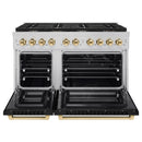 ZLINE Autograph Edition 48-Inch 6.7 cu. ft. Paramount Double Oven Dual Fuel Range with 8 Burner Gas Cooktop in Stainless Steel with Black Matte Doors and Polished Gold Accents (SDRZ-BLM-48-G)