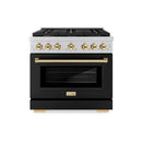 ZLINE Autograph Edition 36-Inch Paramount Gas Range with 6 Gas Burners and 5.2 cu. ft. Convection Gas Oven in Stainless Steel with Black Matte Door and Polished Gold Accents (SGRZ-BLM-36-G)