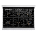 ZLINE Autograph Edition 36-Inch Paramount Gas Range with 6 Gas Burners and 5.2 cu. ft. Convection Gas Oven in Stainless Steel with Black Matte Door and Polished Gold Accents (SGRZ-BLM-36-G)