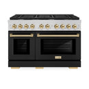 ZLINE Autograph Edition 48-Inch Paramount Gas Range with 8 Gas Burners and 6.7 cu. ft. Double Gas Oven in Stainless Steel with Black Matte Doors and Polished Gold Accents (SGRZ-BLM-48-G)