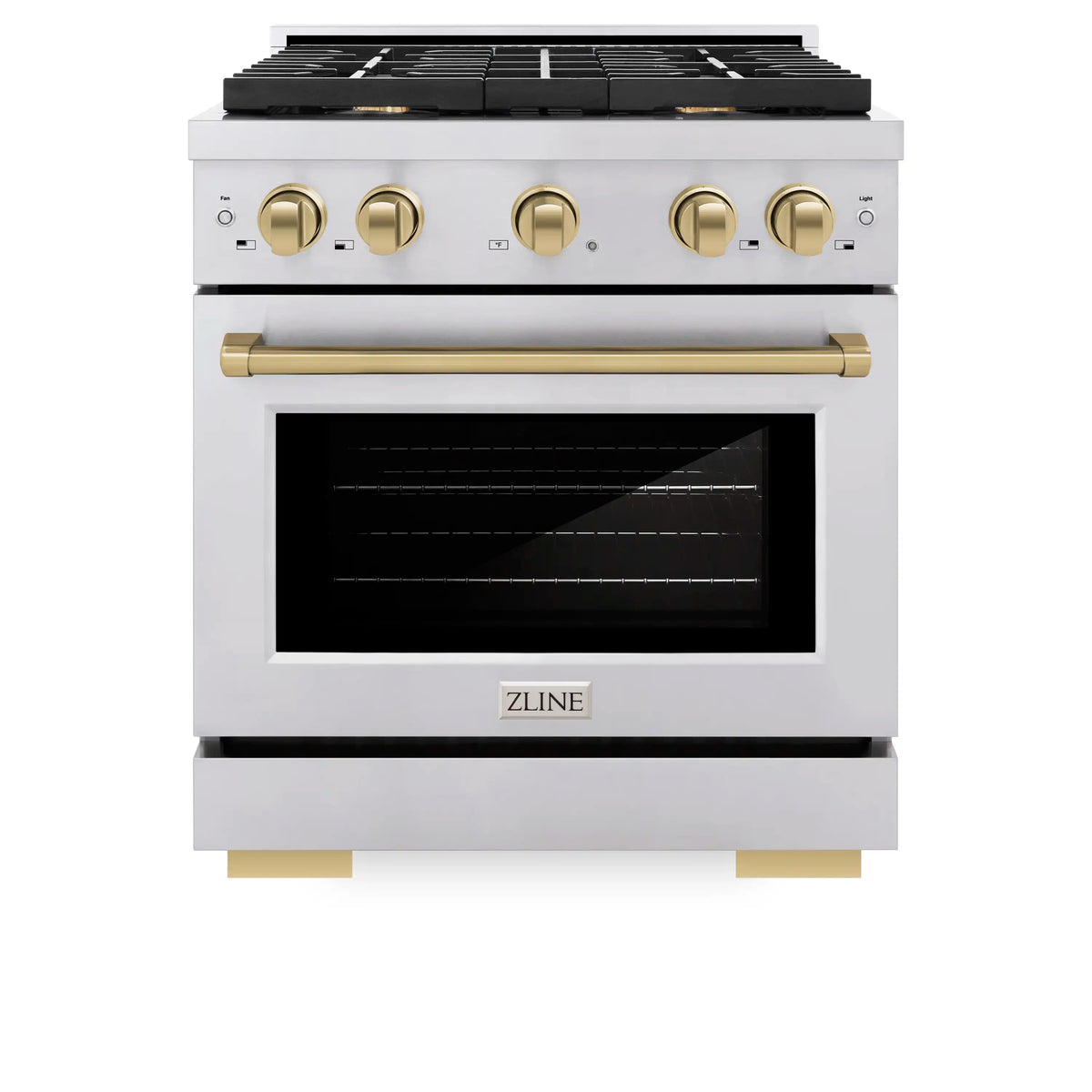 ZLINE 4-Piece Appliance Package - 30-Inch Paramount Dual Fuel Range, Refrigerator with Water Dispenser, Dishwasher, and 24-Inch Microwave Drawer in Stainless Steel with Champagne Bronze Accents