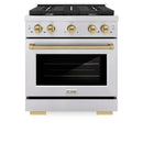 ZLINE 5-Piece Appliance Package - 30-Inch Paramount Autograph Dual Fuel Range, Wall Mount Range Hood, 36-Inch French Door Refrigerator with Water Dispenser, Dishwasher, and 30-Inch Microwave Drawer in Stainless Steel with Champagne Bronze Accents