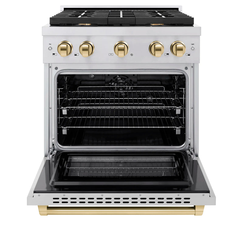 ZLINE Autograph Edition 30-Inch 4.2 cu. ft. Paramount Dual Fuel Range with 4 Burner Gas Cooktop and Electric Convection Oven in Stainless Steel with Polished Gold Accents (SDRZ-30-G)