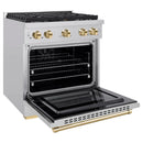 ZLINE 3-Piece Appliance Package - 30-Inch Paramount Autograph Dual Fuel Range, 36-Inch French Door Refrigerator with Water Dispenser, Dishwasher, in Stainless Steel with Gold Accents
