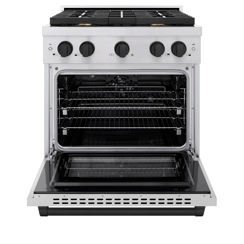 ZLINE Autograph Edition 30-Inch 4.2 cu. ft. Paramount Dual Fuel Range with 4 Burner Gas Cooktop and Electric Convection Oven in Stainless Steel with Matte Black Accents (SDRZ-30-MB)