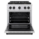ZLINE 5-Piece Appliance Package - 30-Inch Paramount Dual Fuel Range, Wall Mount Range Hood, 36-Inch French Door Refrigerator, Dishwasher, and 30-Inch Microwave Drawer in Stainless Steel with Matte Black Accents
