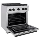 ZLINE 5-Piece Appliance Package - 30-Inch Paramount Dual Fuel Range, Wall Mount Range Hood, 36-Inch French Door Refrigerator with Water Dispenser, Dishwasher, and 30-Inch Microwave Drawer in Stainless Steel with Matte Black Accents