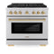 ZLINE Autograph Edition 36 in. 5.2 cu. ft. Paramount Dual Fuel Range with 6 Burner Gas Cooktop and Electric Convection Oven in Stainless Steel with Polished Gold Accents (SDRZ-36-G)