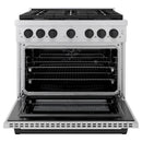 ZLINE 4-Piece Appliance Package - 36-Inch Paramount Autograph Dual Fuel Range, Wall Mount Range Hood, 36-Inch French Door Refrigerator with Water Dispenser, Dishwasher, in Stainless Steel with Matte Black Accents