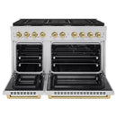 ZLINE 4-Piece Appliance Package - 48-Inch Paramount Autograph Dual Fuel Range, Wall Mount Range Hood, 36-Inch French Door Refrigerator, Dishwasher, in Stainless Steel with Champagne Bronze Accents
