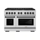 ZLINE 5-Piece Appliance Package - 48-Inch Paramount Dual Fuel Range, Wall Mount Range Hood, 36-Inch French Door Refrigerator, Dishwasher, and 30-Inch Microwave Drawer in Stainless Steel with Matte Black Accents