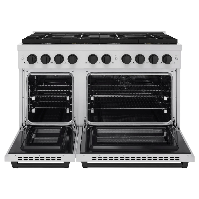 ZLINE Autograph Edition 48-Inch 6.7 cu. ft. Paramount Double Oven Dual Fuel Range with 8 Burner Gas Cooktop in Stainless Steel and Matte Black Accents (SDRZ-48-MB)