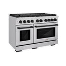 ZLINE 5-Piece Appliance Package - 48-Inch Paramount Dual Fuel Range, Wall Mount Range Hood, 36-Inch French Door Refrigerator with Water Dispenser, Dishwasher, and 30-Inch Microwave Drawer in Stainless Steel with Matte Black Accents