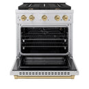 ZLINE 3-Piece Appliance Package - 30-Inch Paramount Autograph Gas Range, 36-Inch French Door Refrigerator, Dishwasher, in Stainless Steel with Champagne Bronze Accents