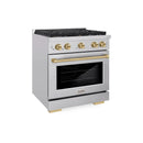 ZLINE 3-Piece Appliance Package - 30-Inch Paramount Autograph Gas Range, 36-Inch French Door Refrigerator with Water Dispenser, Dishwasher, in Stainless Steel with Champagne Bronze Accents