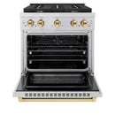 ZLINE Autograph Edition 2-Piece Appliance Package - 30-Inch Gas Range & Wall Mounted Range Hood in Stainless Steel with Gold Trim (2AKP-SGRRH30-G)