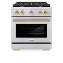 ZLINE Autograph Edition 3-Piece Appliance Package - 30-Inch Gas Range, Wall Mounted Range Hood, & 24-Inch Tall Tub Dishwasher in Stainless Steel with Gold Trim (3AKP-SGRRHDWM30-G)
