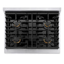 ZLINE 3-Piece Appliance Package - 30-Inch Paramount Autograph Gas Range, 36-Inch French Door Refrigerator, Dishwasher, in Stainless Steel with Gold Accents