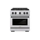 ZLINE 5-Piece Appliance Package - 30-Inch Paramount Autograph Gas Range, Wall Mount Range Hood, 36-Inch French Door Refrigerator, Dishwasher, and 30-Inch Microwave Drawer in Stainless Steel with Matte Black Accents