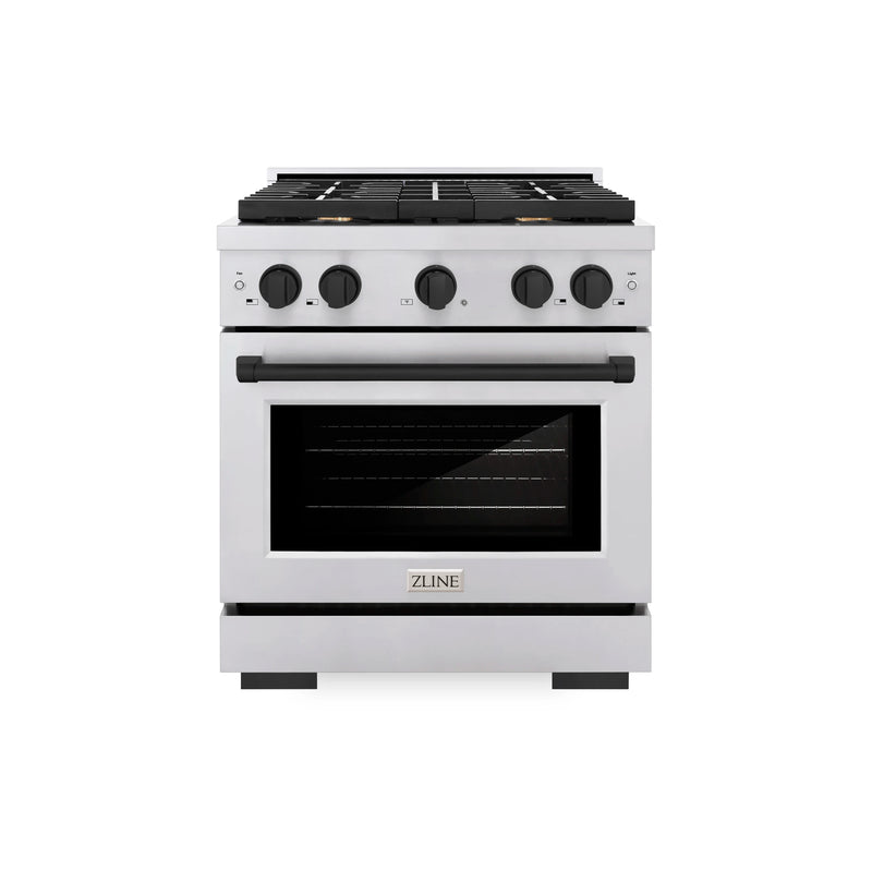 ZLINE Autograph Edition 30-Inch Paramount Gas Range with 4 Gas Burners and 4.2 cu. ft. Convection Gas Oven in Stainless Steel and Matte Black Accents (SGRZ-30-MB)