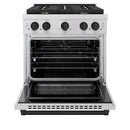 ZLINE 5-Piece Appliance Package - 30-Inch Paramount Autograph Gas Range, Wall Mount Range Hood, 36-Inch French Door Refrigerator with Water Dispenser, Dishwasher, and 30-Inch Microwave Drawer in Stainless Steel with Matte Black Accents