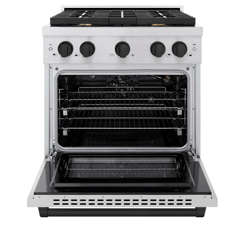 ZLINE Autograph Edition 30-Inch Paramount Gas Range with 4 Gas Burners and 4.2 cu. ft. Convection Gas Oven in Stainless Steel and Matte Black Accents (SGRZ-30-MB)