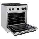 ZLINE 3-Piece Appliance Package - 30-Inch Paramount Autograph Gas Range, 36-Inch French Door Refrigerator with Water Dispenser, Dishwasher, in Stainless Steel with Matte Black Accents