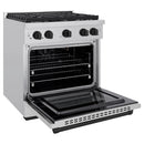 ZLINE Autograph Edition 4-Piece Appliance Package - 30-Inch Gas Range, Refrigerator, Wall Mounted Range Hood, & 24-Inch Tall Tub Dishwasher in Stainless Steel with Matte Black Trim (4KAPR-SGRRHDWM30-MB)