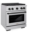 ZLINE 5-Piece Appliance Package - 30-Inch Paramount Autograph Gas Range, Wall Mount Range Hood, 36-Inch French Door Refrigerator, Dishwasher, and 30-Inch Microwave Drawer in Stainless Steel with Matte Black Accents