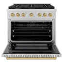 ZLINE Autograph Edition 36-Inch Paramount Gas Range with 6 Gas Burners and 5.2 cu. ft. Convection Gas Oven in Stainless Steel and Champagne Bronze Accents (SGRZ-36-CB)