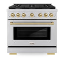 ZLINE Autograph Edition 2-Piece Appliance Package - 36-Inch Gas Range & Wall Mounted Range Hood in Stainless Steel with Champagne Bronze Trim (2AKP-SGRRH36-CB)