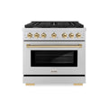 ZLINE Autograph Edition 36-Inch Paramount Gas Range with 6 Gas Burners and 5.2 cu. ft. Convection Gas Oven in Stainless Steel and Polished Gold Accents (SGRZ-36-G)