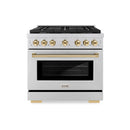 ZLINE Autograph Edition 36-Inch Paramount Gas Range with 6 Gas Burners and 5.2 cu. ft. Convection Gas Oven in Stainless Steel and Polished Gold Accents (SGRZ-36-G)