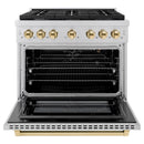 ZLINE Autograph Edition 36-Inch Paramount Gas Range with 6 Gas Burners and 5.2 cu. ft. Convection Gas Oven in Stainless Steel and Polished Gold Accents (SGRZ-36-G)