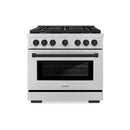 ZLINE Autograph Edition 4-Piece Appliance Package - 36-Inch Gas Range, Refrigerator, Wall Mounted Range Hood, & 24-Inch Tall Tub Dishwasher in Stainless Steel with Matte Black Trim (4KAPR-SGRRHDWM36-MB)