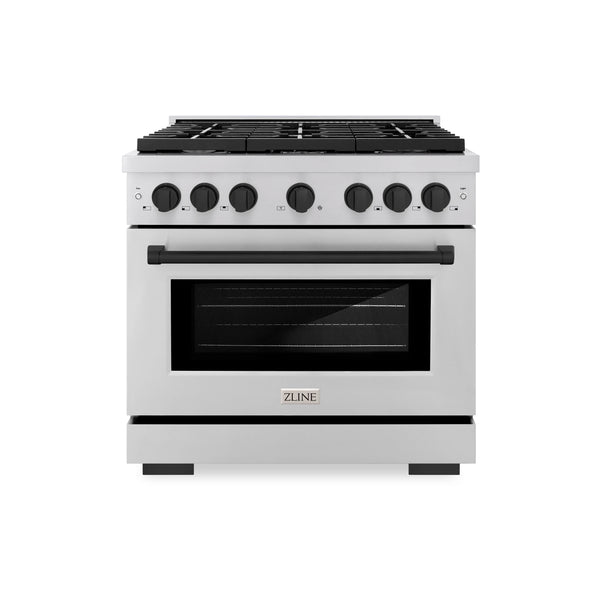 ZLINE Autograph Edition 36-Inch Gas Range with 6 Gas Burners and 5.2 cu. ft. Convection Gas Oven in Stainless Steel and Matte Black Accents (SGRZ-36-MB)