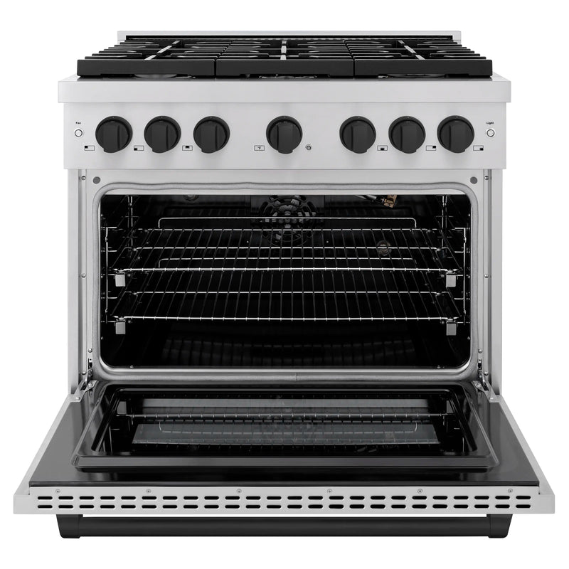 ZLINE Autograph Edition 36-Inch Paramount Gas Range with 6 Gas Burners and 5.2 cu. ft. Convection Gas Oven in Stainless Steel and Matte Black Accents (SGRZ-36-MB)