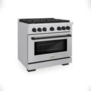 ZLINE Autograph Edition 4-Piece Appliance Package - 36-Inch Gas Range, Refrigerator with Water Dispenser, Wall Mounted Range Hood, & 24-Inch Tall Tub Dishwasher in Stainless Steel with Matte Black Trim (4AKPR-SGRRHDWM36-MB)