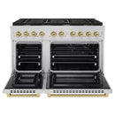 ZLINE 5-Piece Appliance Package - 48-Inch Paramount Autograph Gas Range, Wall Mount Range Hood, 36-Inch French Door Refrigerator, Dishwasher, and 30-Inch Microwave Drawer in Stainless Steel with Champagne Bronze Accents