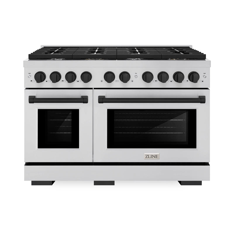 ZLINE Autograph Edition 48-Inch Paramount Gas Range with 8 Gas Burners and 6.7 cu. ft. Double Gas Oven in Stainless Steel and Matte Black Accents (SGRZ-48-MB)