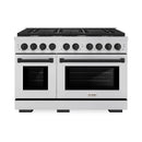 ZLINE Autograph Edition 4-Piece Appliance Package - 48-Inch Gas Range, Refrigerator with Water Dispenser, Wall Mounted Range Hood, & 24-Inch Tall Tub Dishwasher in Stainless Steel with Matte Black Trim (4KAPR-SGRRHDWM48-MB)