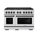 ZLINE 5-Piece Appliance Package - 48-Inch Paramount Autograph Gas Range, Wall Mount Range Hood, 36-Inch French Door Refrigerator with Water Dispenser, Dishwasher, and 30-Inch Microwave Drawer in Stainless Steel with Matte Black Accents